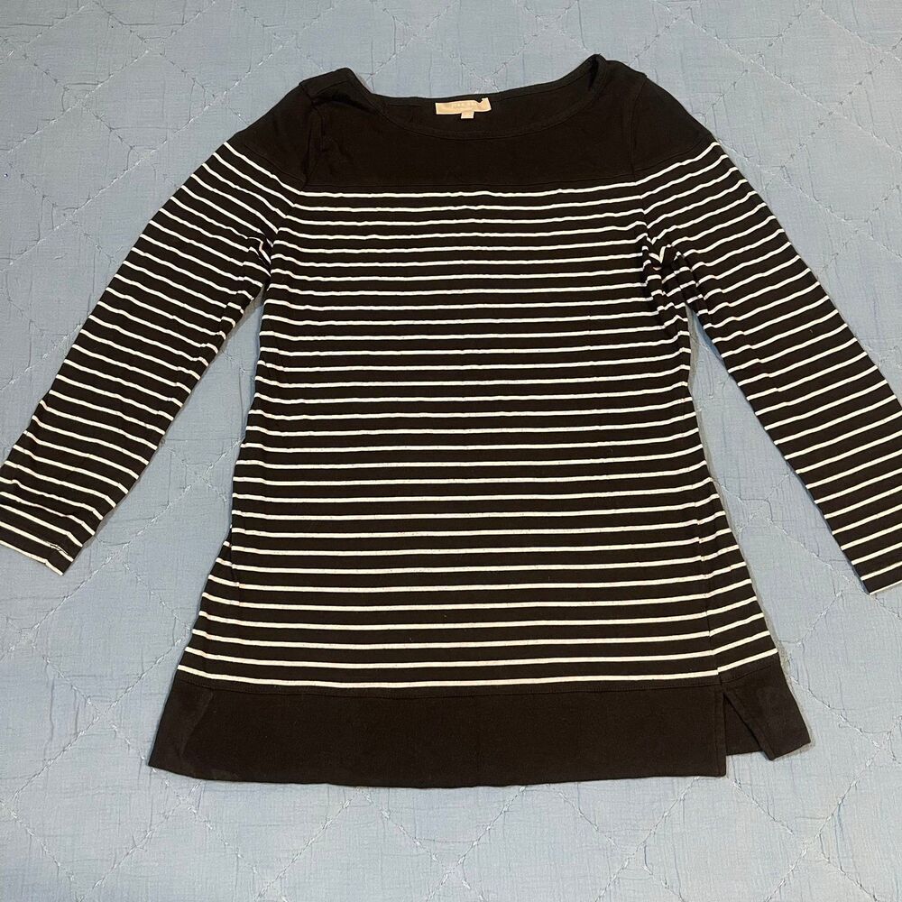 Joan Vass Women’s Striped Tunic Top Long Sleeve Size Large